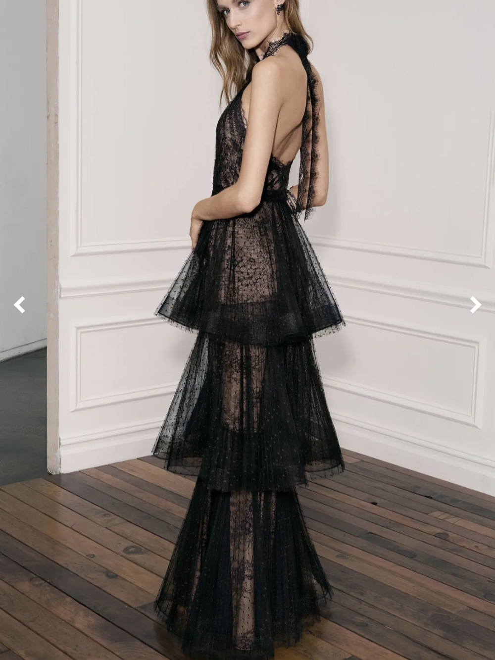 Elegant Black Lace Tiered Halter Dress